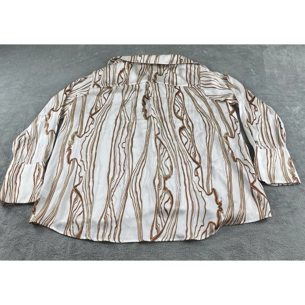 Worthington Women's Blouse XL Ivory Brown Button Up Casual C16